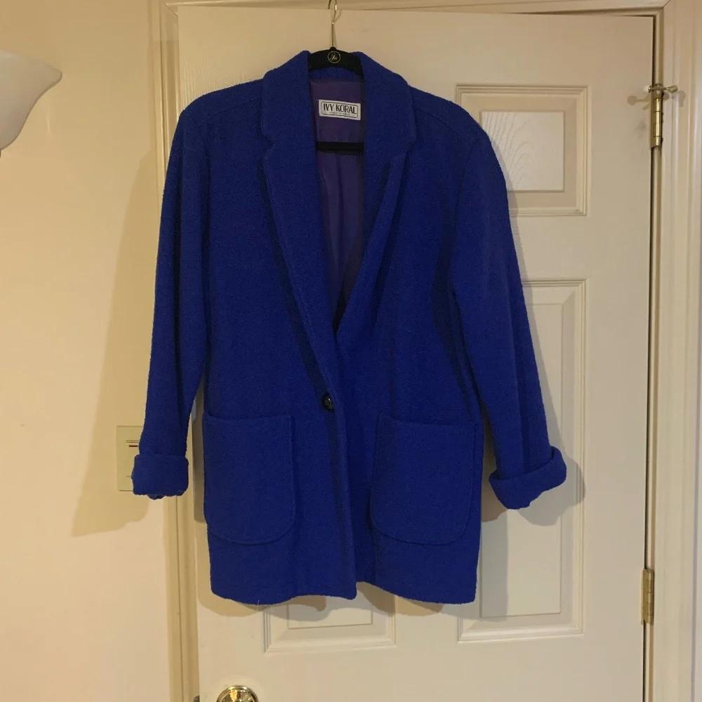 Ivy Koral Royal Blue Lined Wool Car Coat sz S